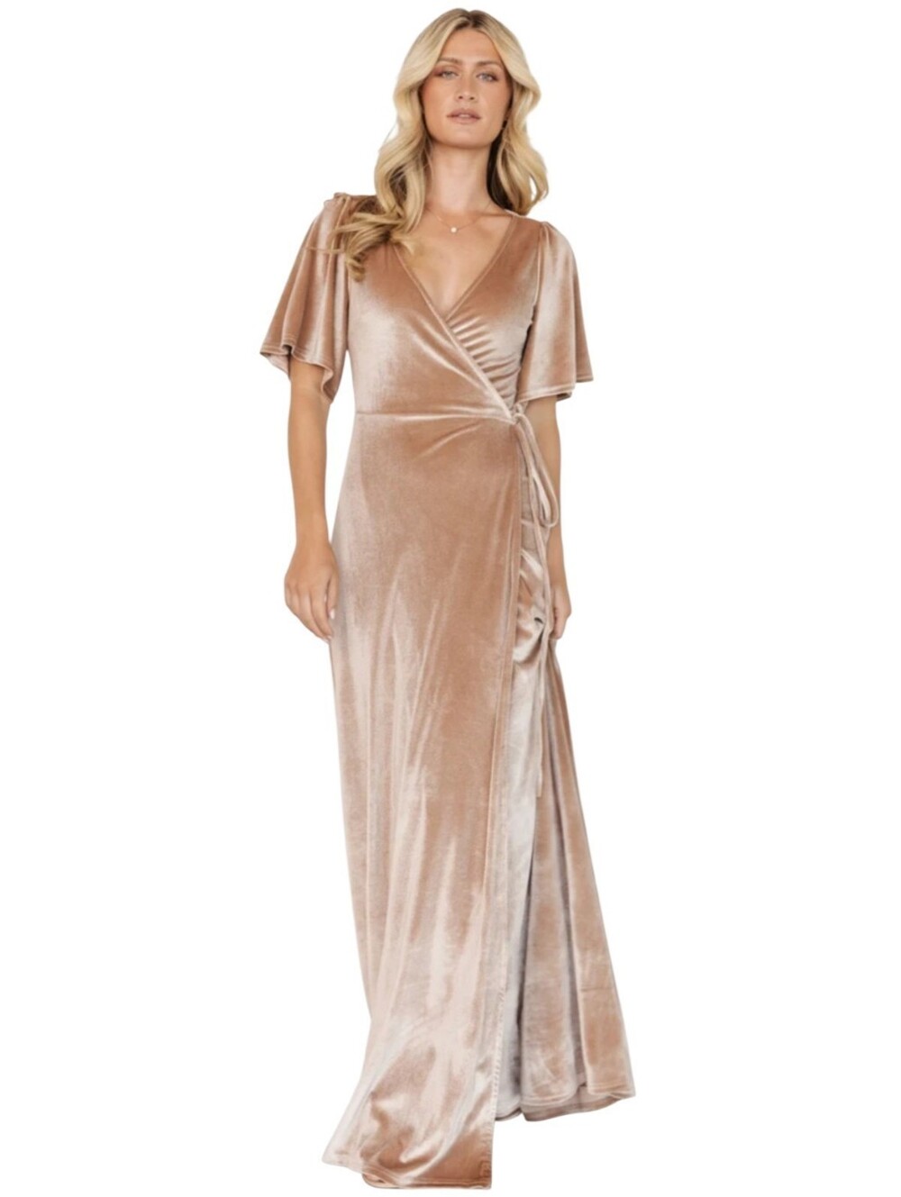 NWT Baltic Born Meghan Champagne Velvet Wrap Maxi Dress Size Small